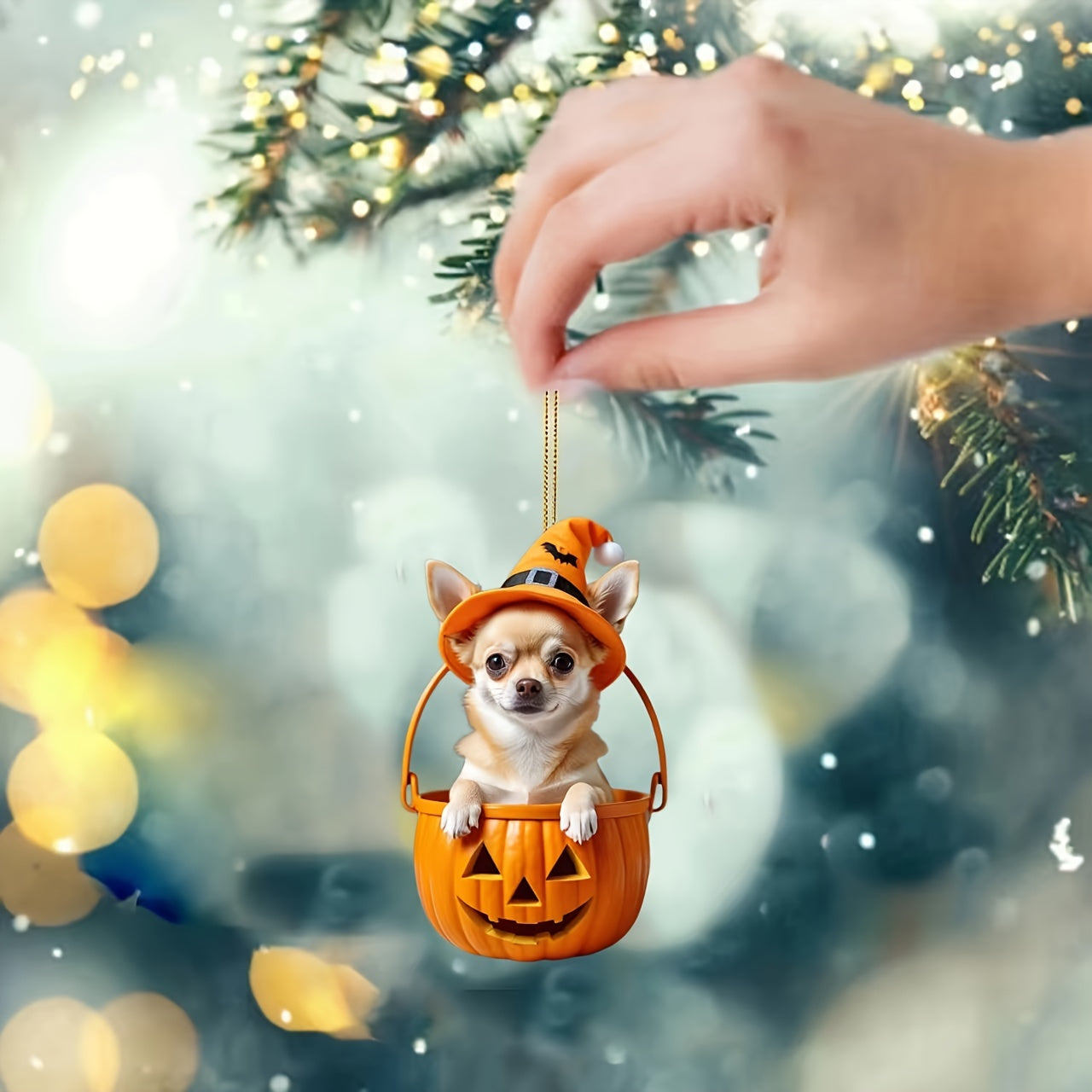 Halloween Chihuahua in Bucket Acrylic Pendant  Keychain Accessory