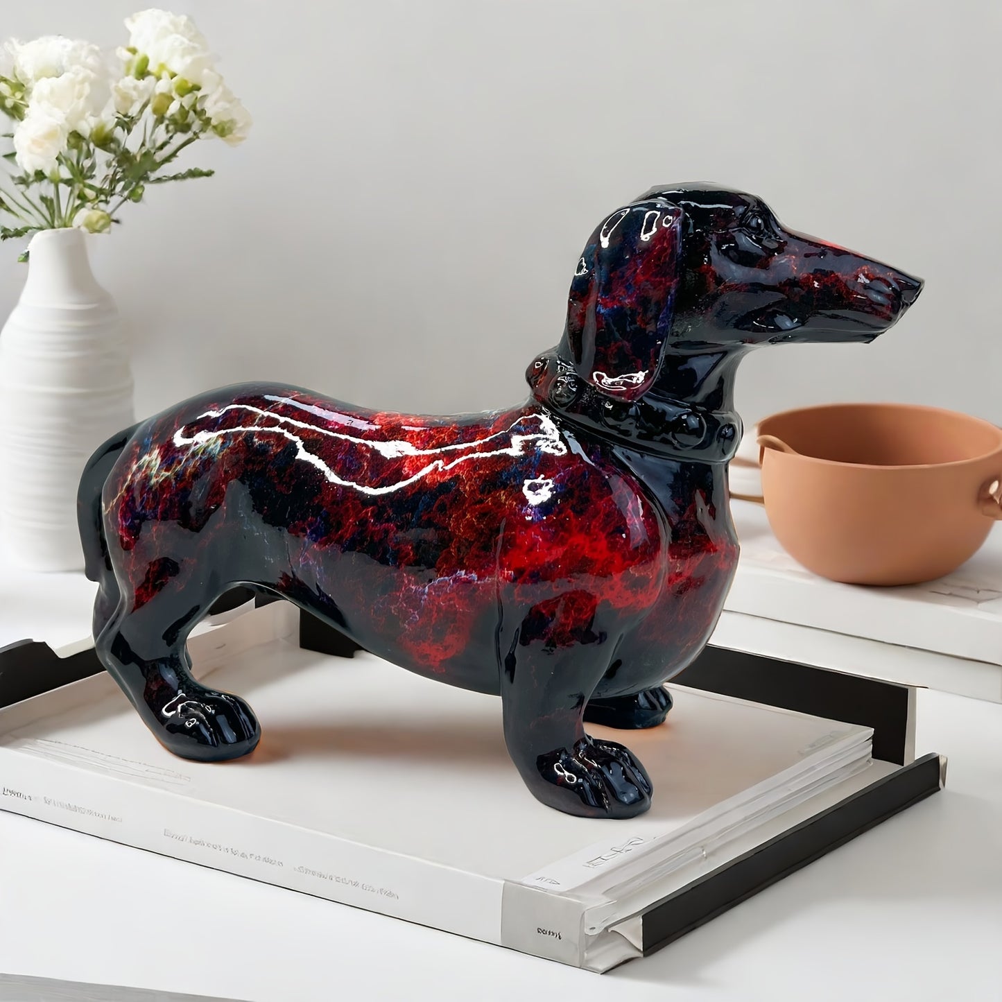 Art Deco Resin Dachshund Dog Sculpture