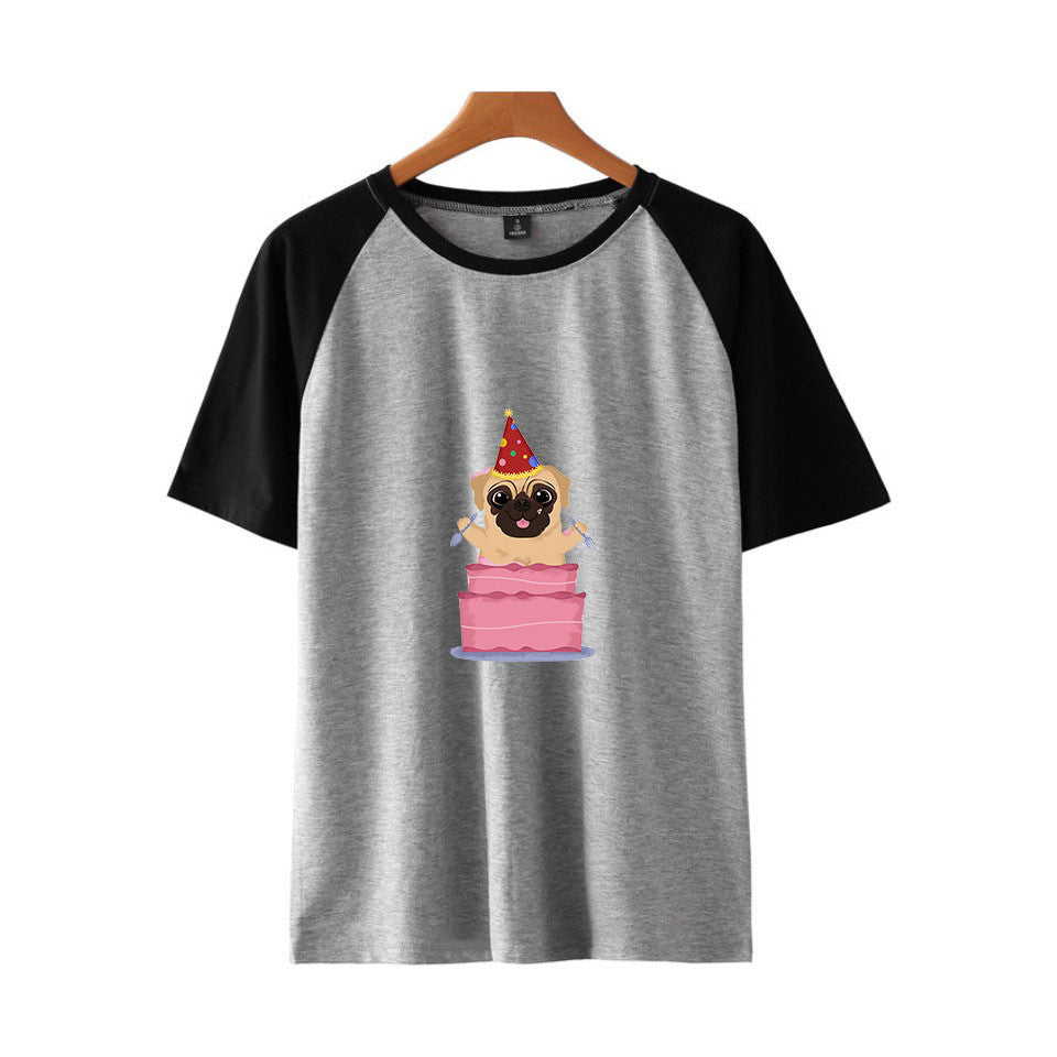 Pug Dog Raglan Short Sleeve