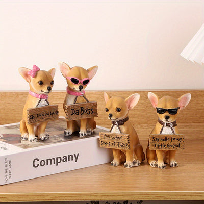 Charming Chihuahua Figurine with Fashion Glasses & Sign - Versatile Resin Home Decor