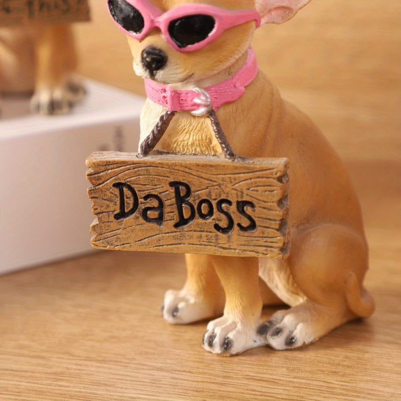 Charming Chihuahua Figurine with Fashion Glasses & Sign - Versatile Resin Home Decor