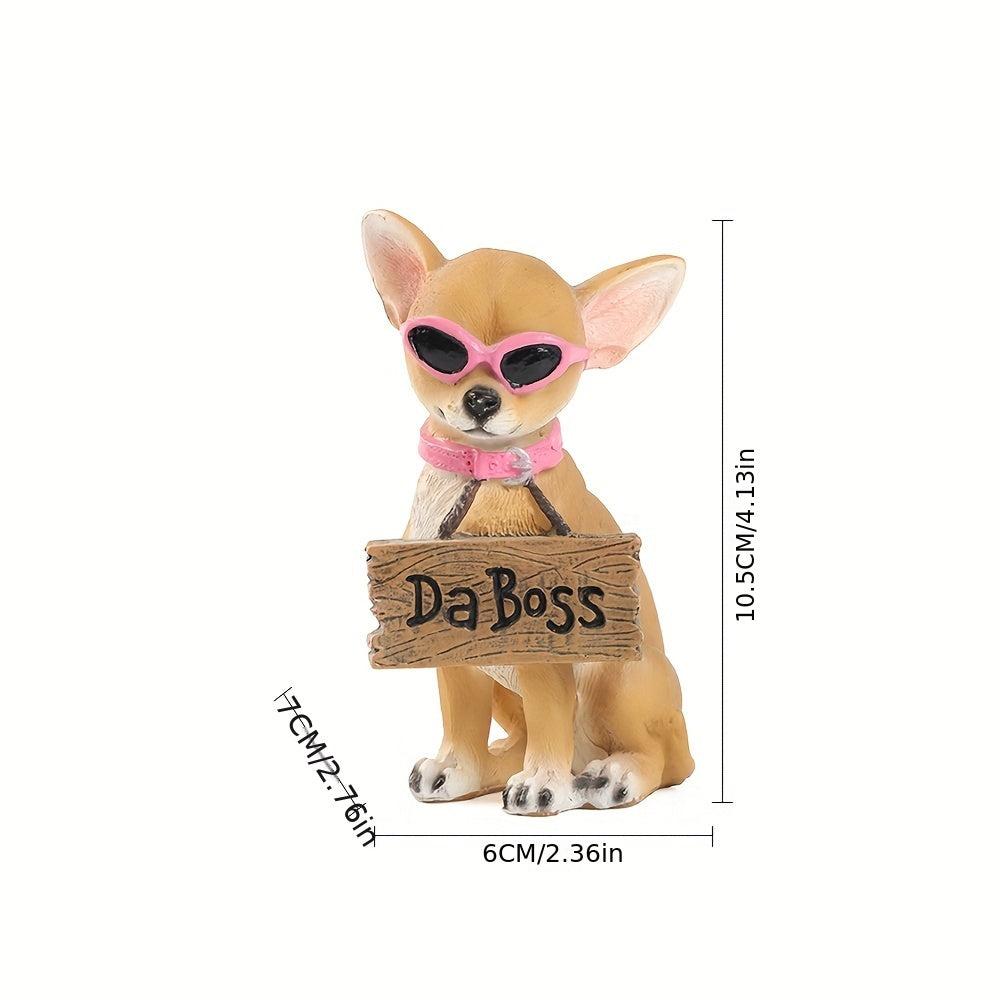 Charming Chihuahua Figurine with Fashion Glasses & Sign - Versatile Resin Home Decor