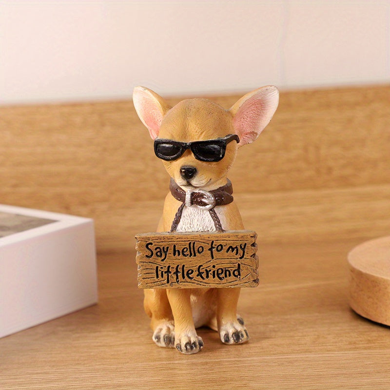 Charming Chihuahua Figurine with Fashion Glasses & Sign - Versatile Resin Home Decor