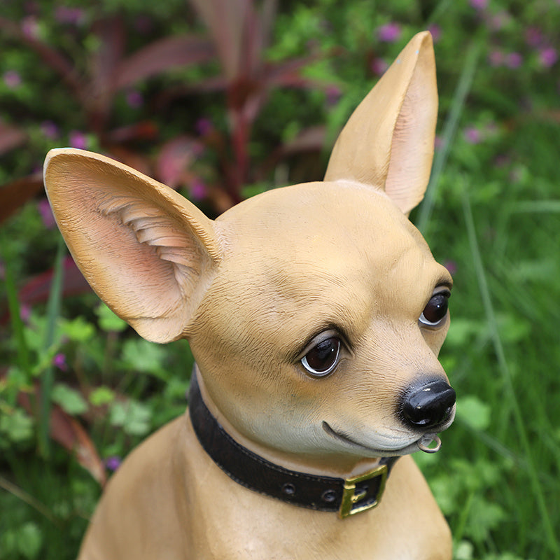 Solar-Powered Resin Chihuahua Garden Statue with Lantern Light