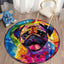 Colorful Stained Glass Pug Pattern Round Non-Slip Carpet