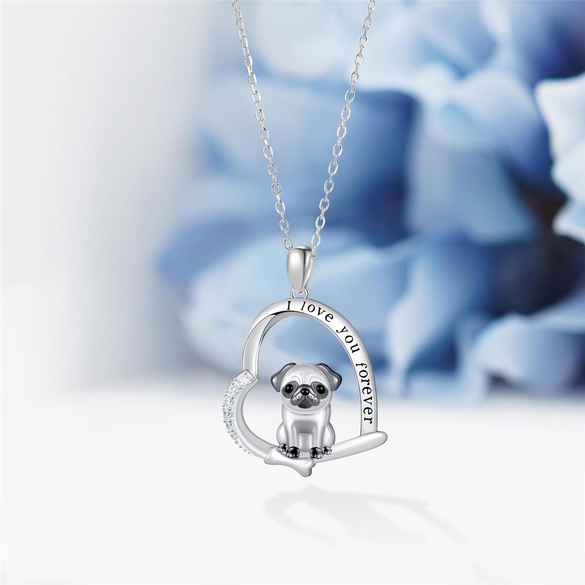 Pug Bone Heart Pendant Necklace for Women