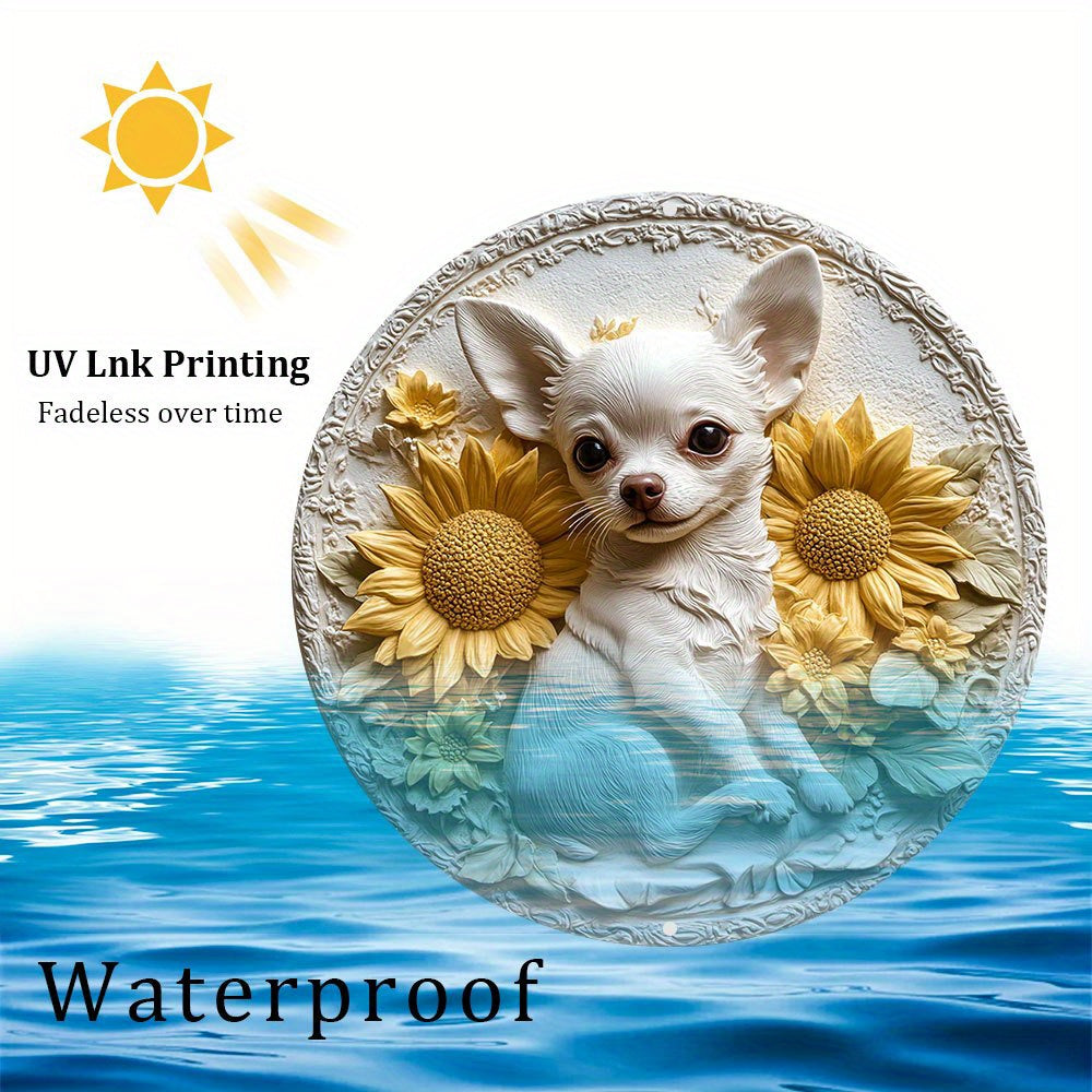 3D Chihuahua & Sunflower Aluminum Tin Sign