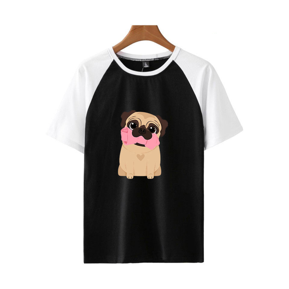 Pug Dog Raglan Short Sleeve