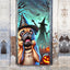 Scared Pug Dog & Witch Shadow Halloween Door Banner