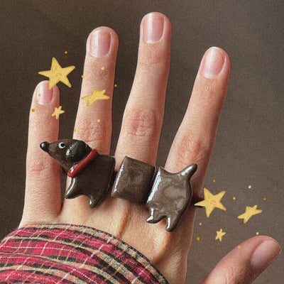 Dachshund Ring Ceramic Jewelry