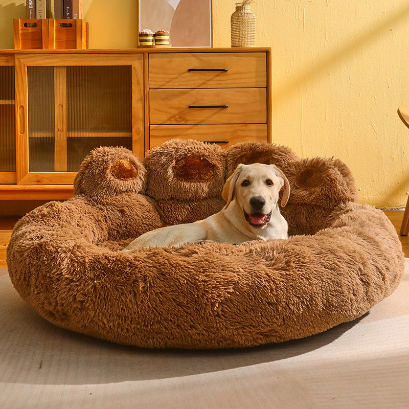 Dog Bed Round Large Pet House Long Plush Deep Sleeping Warm