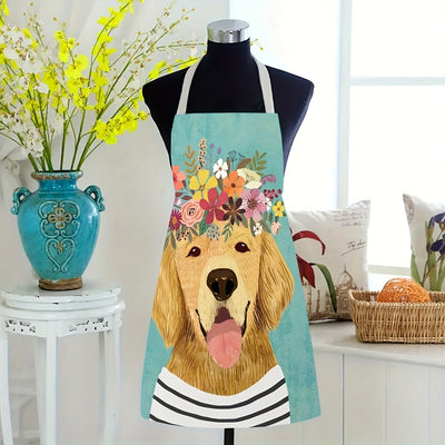 Golden Retriever Floral Crown Linen Apron