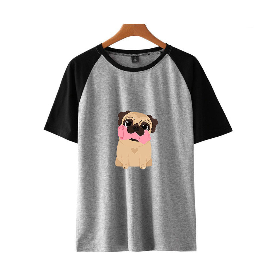 Pug Dog Raglan Short Sleeve