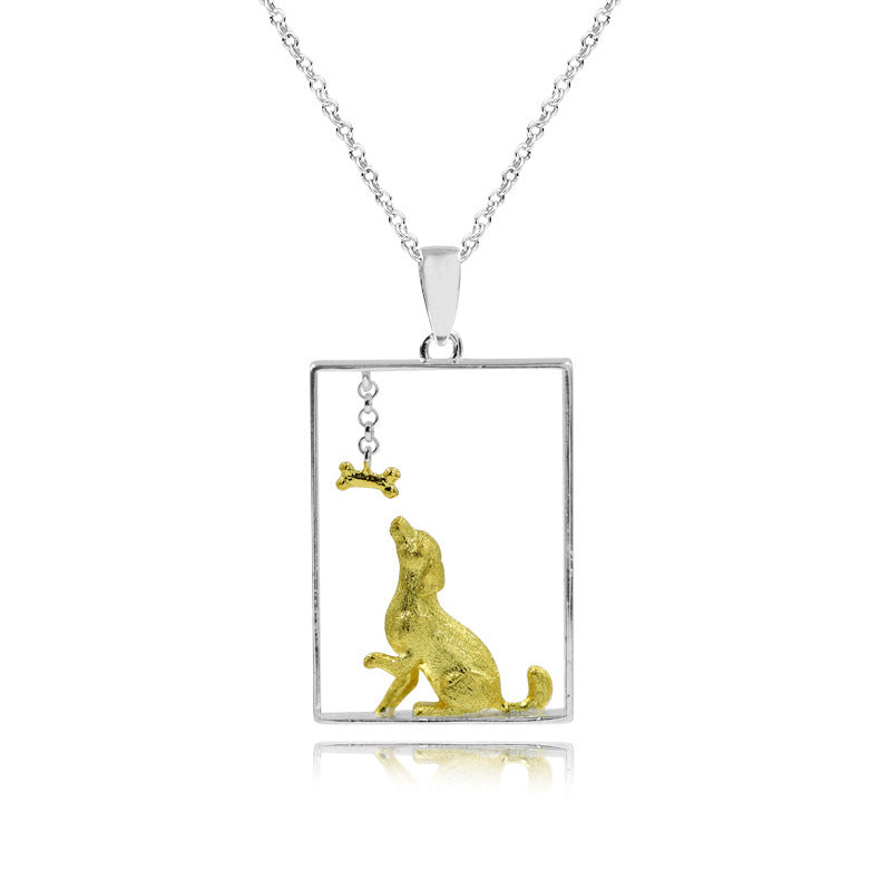 Women's Sterling Silver Pendant Cute Golden Retriever Necklace