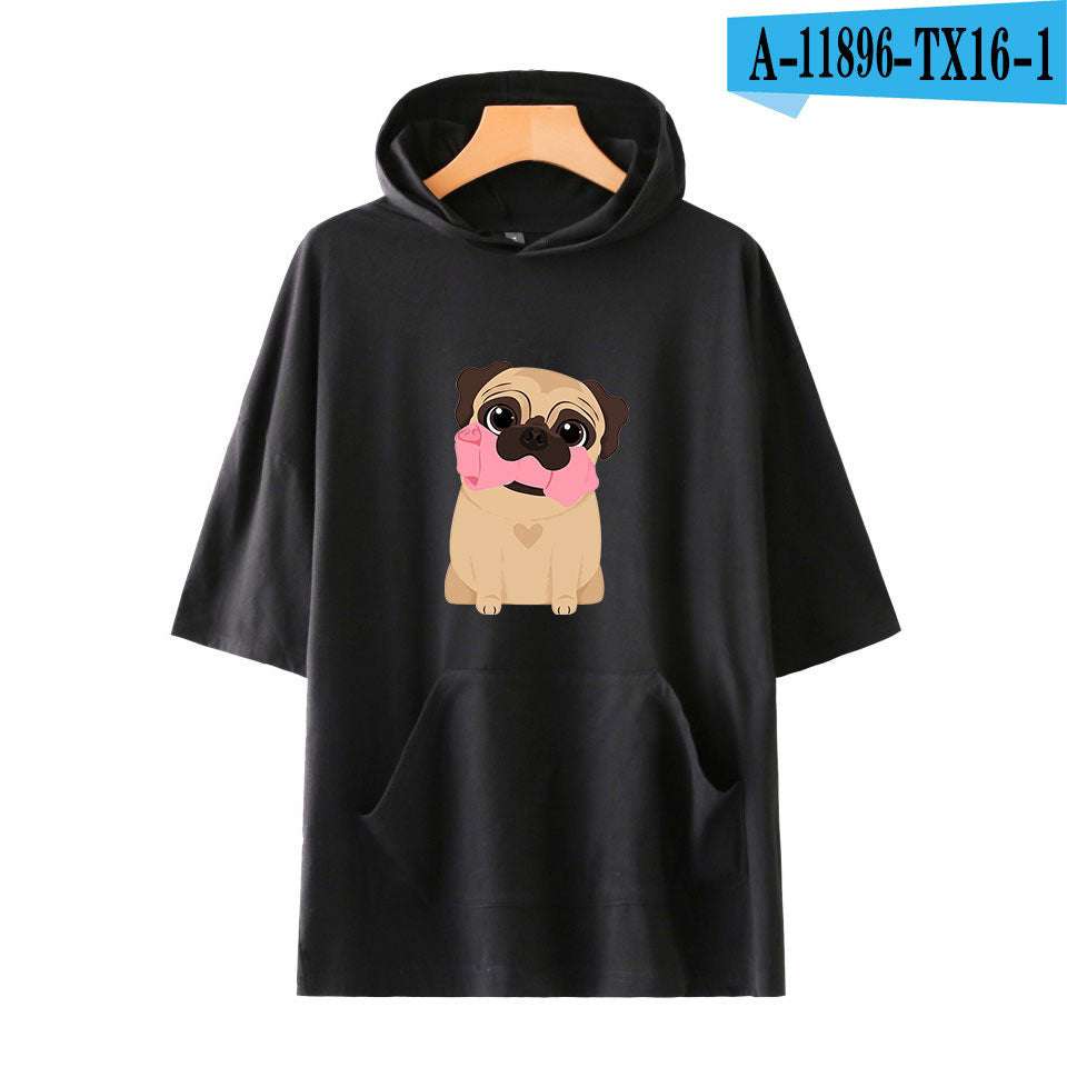 New pug dog with hood short sleeve