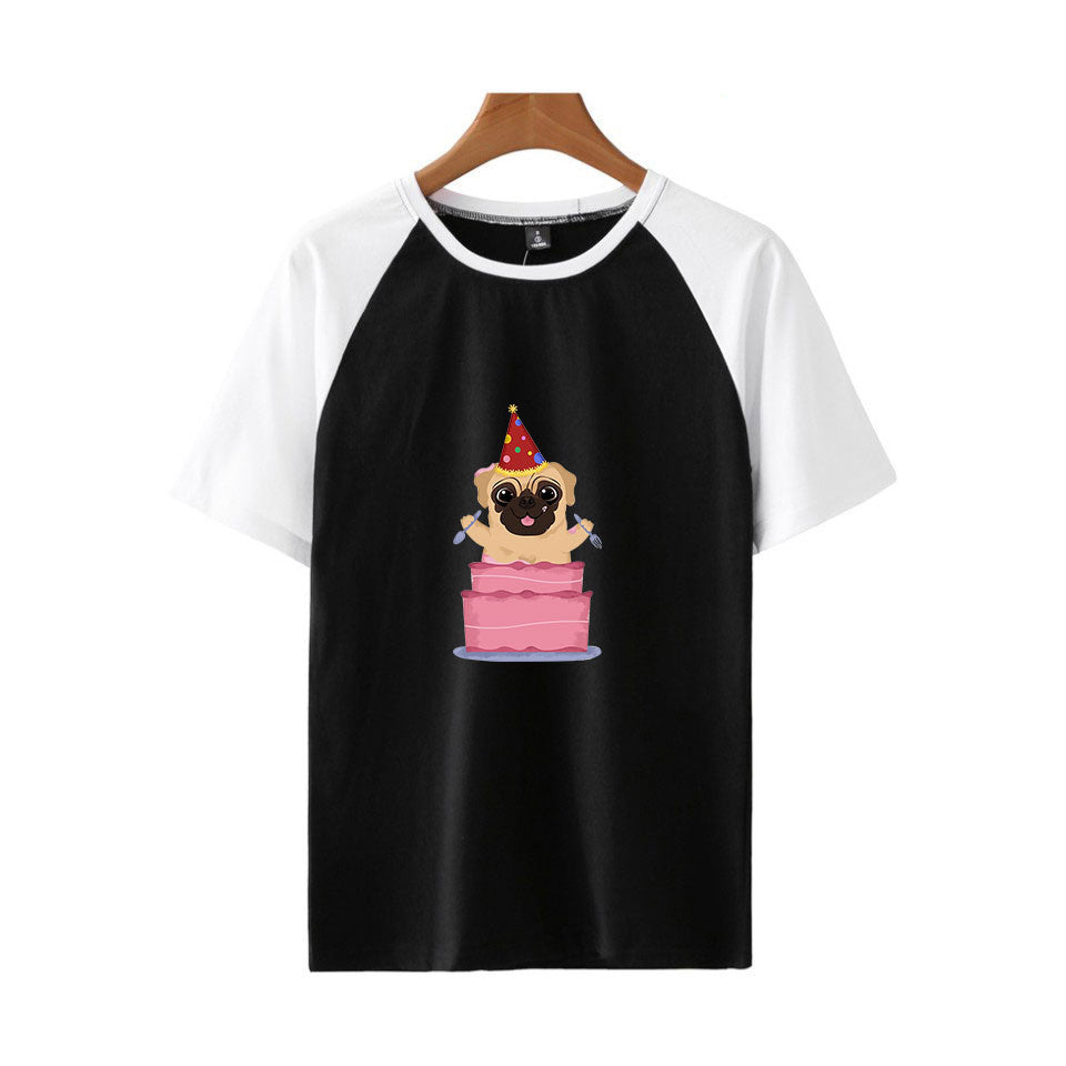 Pug Dog Raglan Short Sleeve