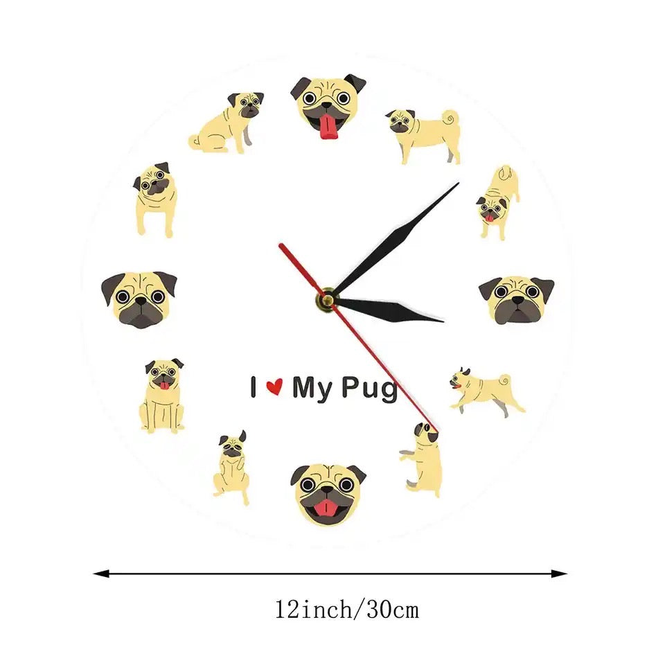 Pug Wall Art Hanging Clock