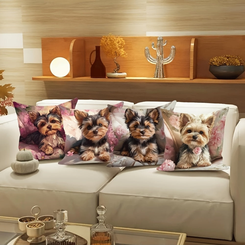 4-Pack Yorkshire Terrier Dog Throw Pillow Covers