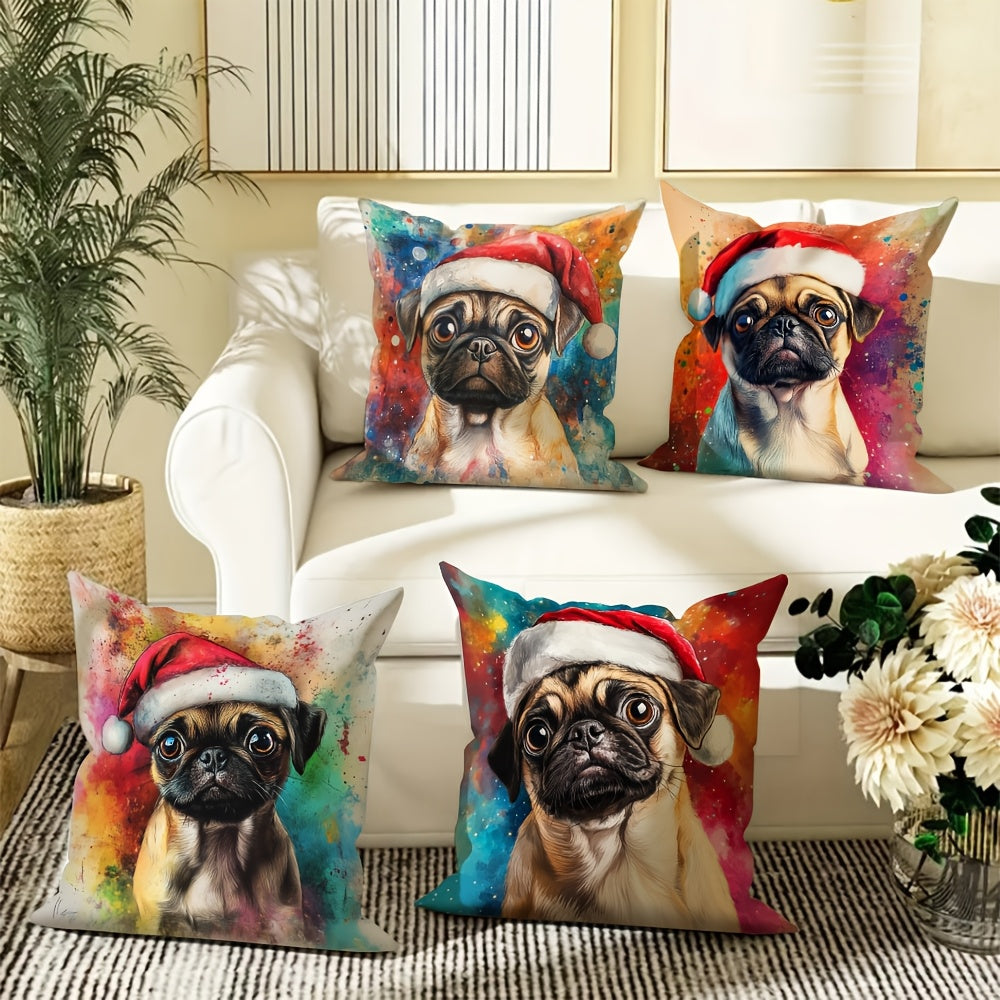 4pcs Vintage Pug Dog Christmas Throw Pillow Covers