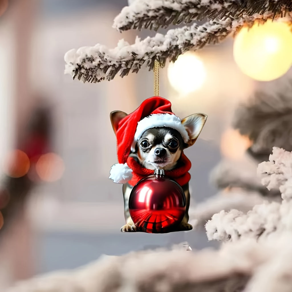 Mischievous Chihuahua in Santa Keychain