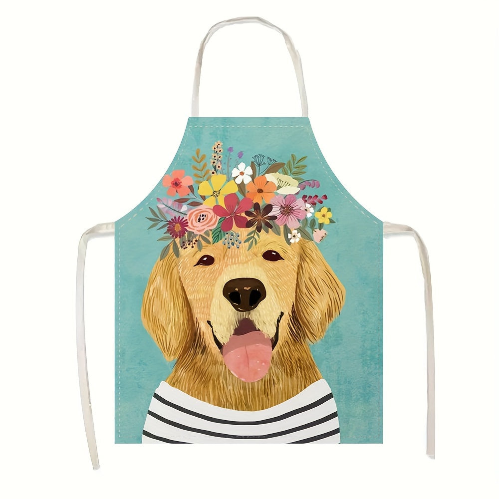 Golden Retriever Floral Crown Linen Apron