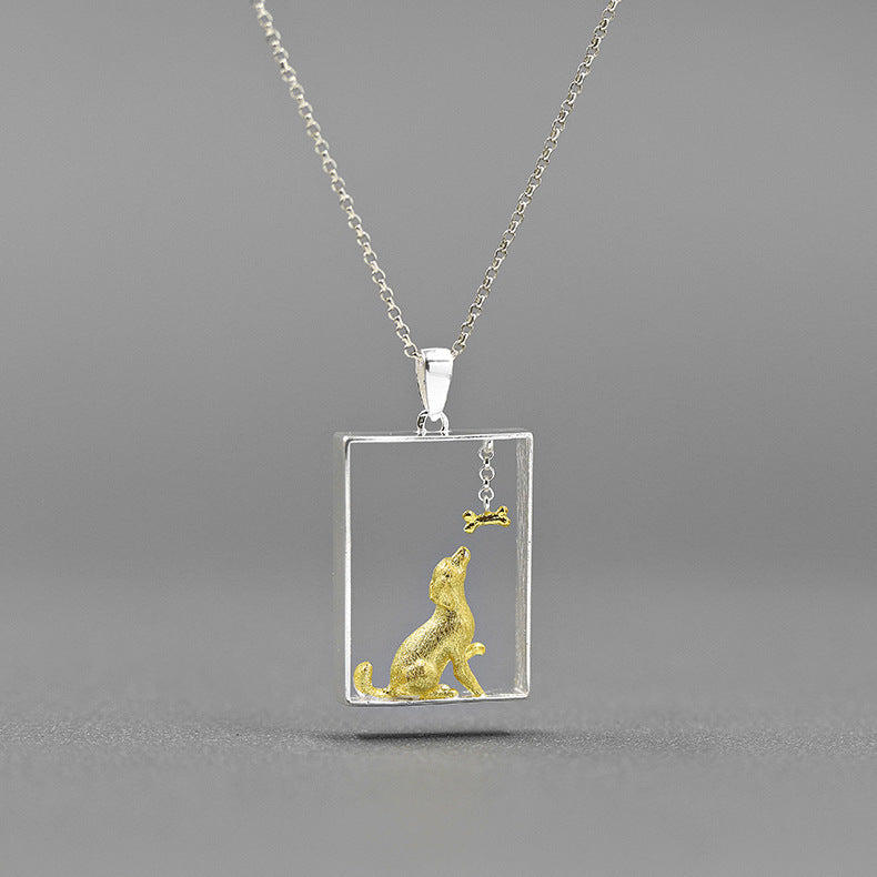 Women's Sterling Silver Pendant Cute Golden Retriever Necklace