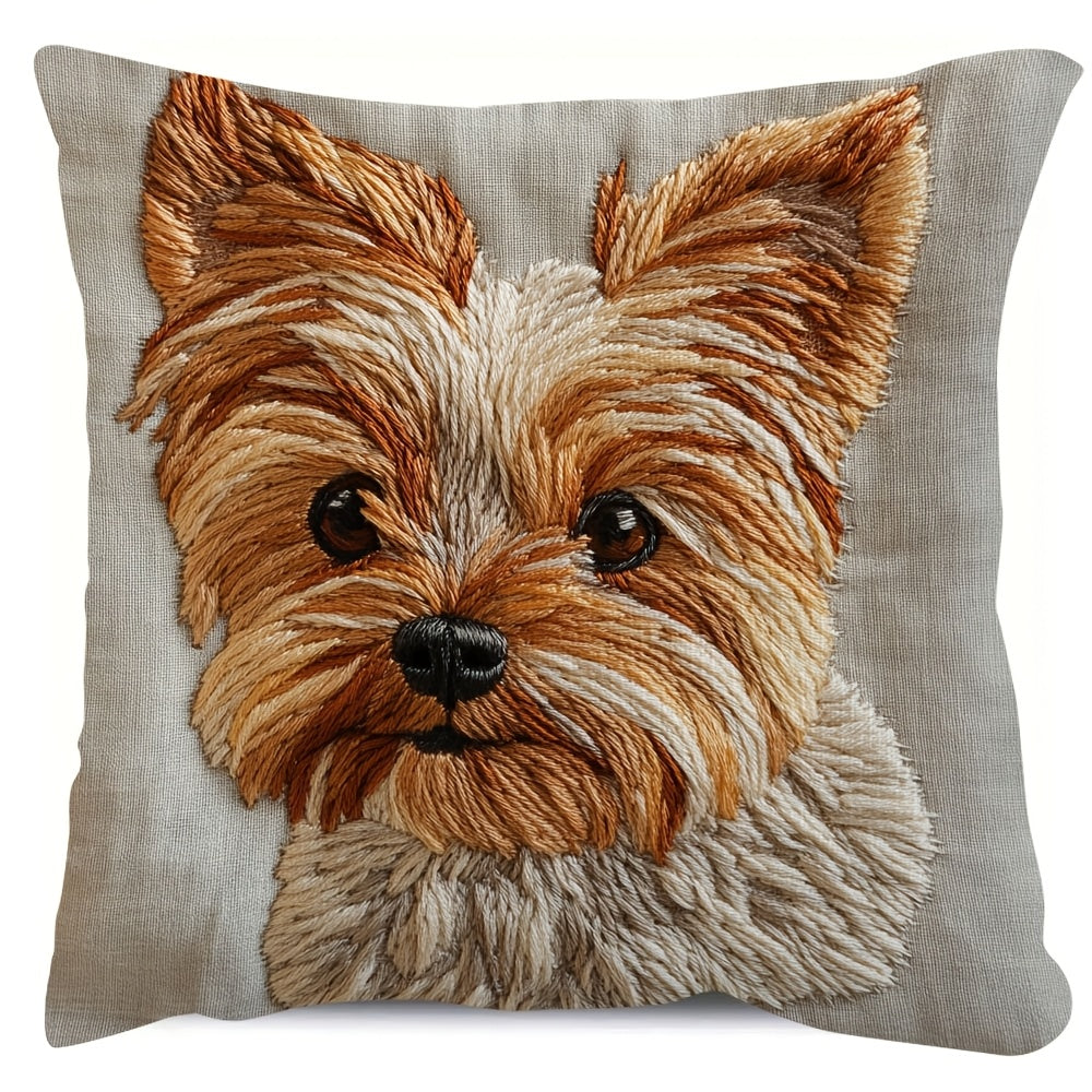 Yorkshire Terrier Embroidered Throw Pillow Cover