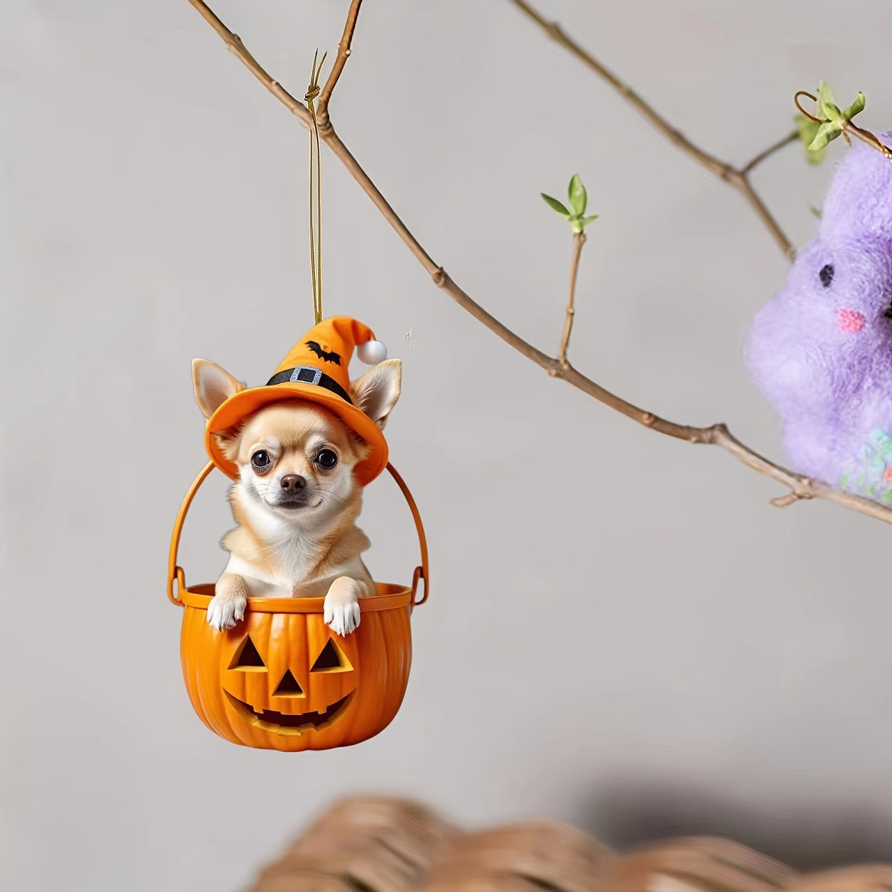 Halloween Chihuahua in Bucket Acrylic Pendant  Keychain Accessory