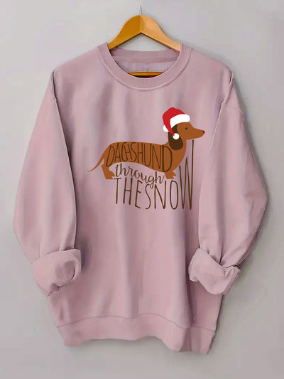 Women'S Christmas Dachshund Graphic Print Sweatshirt