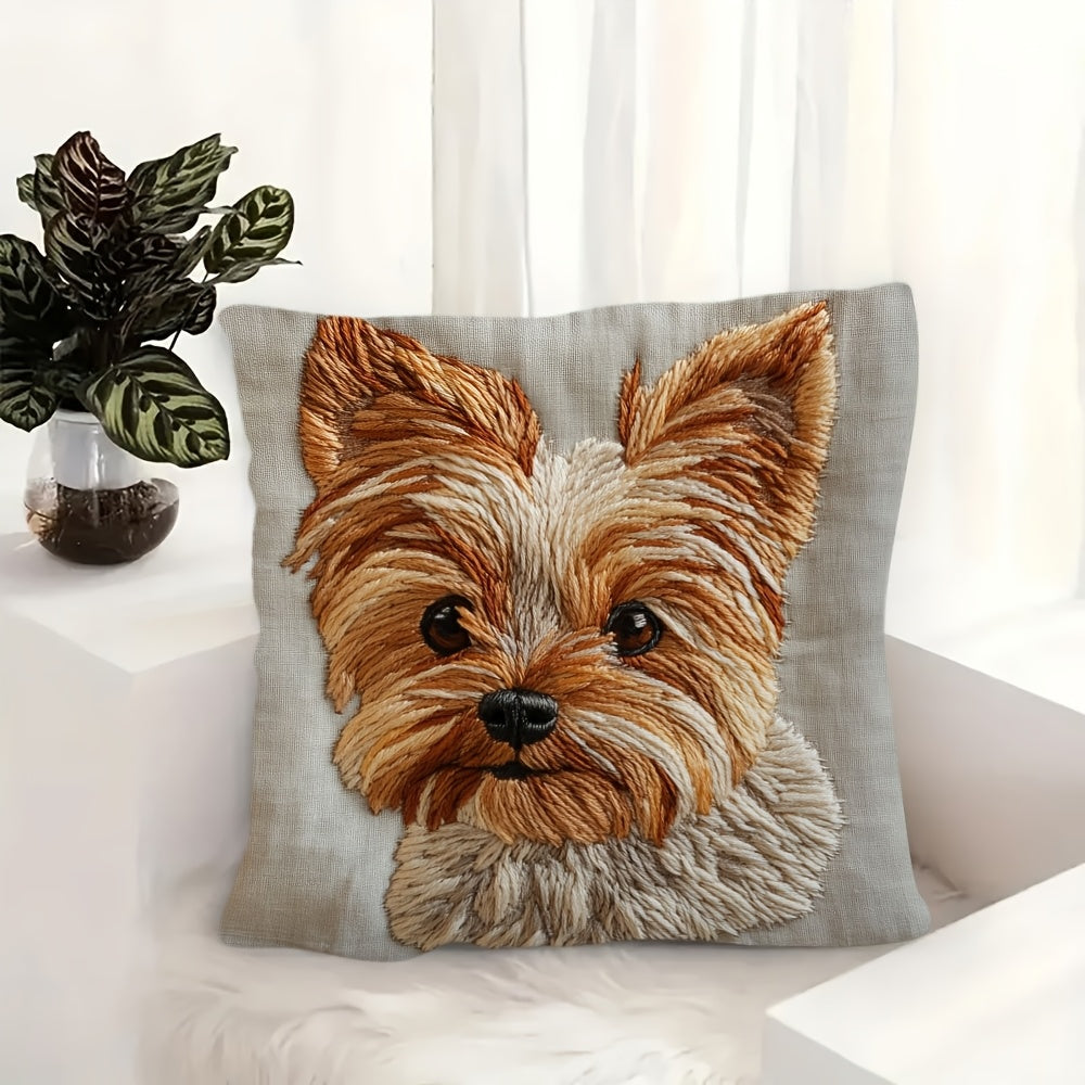 Yorkshire Terrier Embroidered Throw Pillow Cover