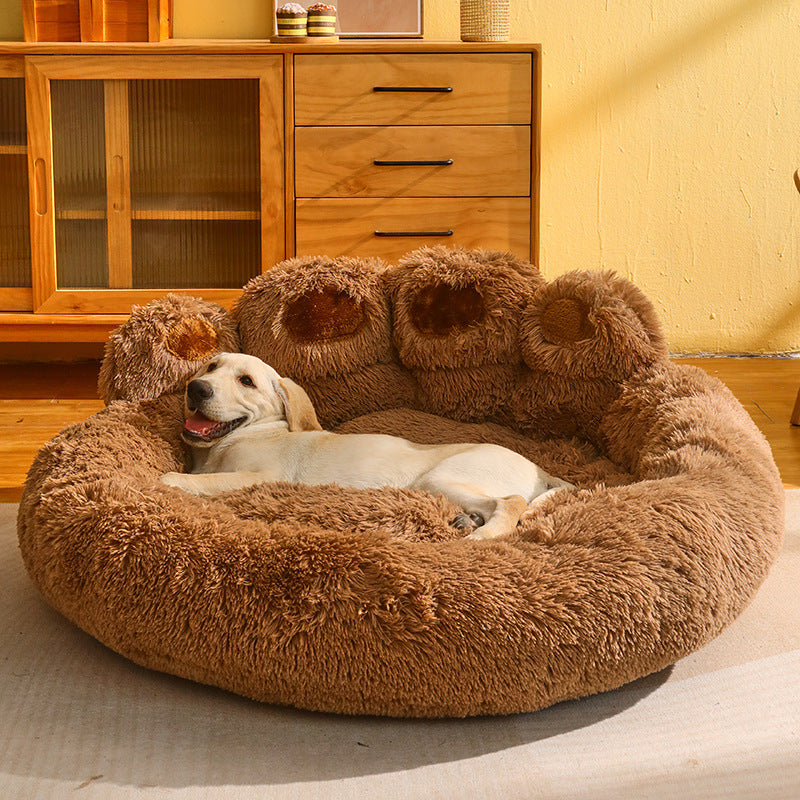 Dog Bed Round Large Pet House Long Plush Deep Sleeping Warm