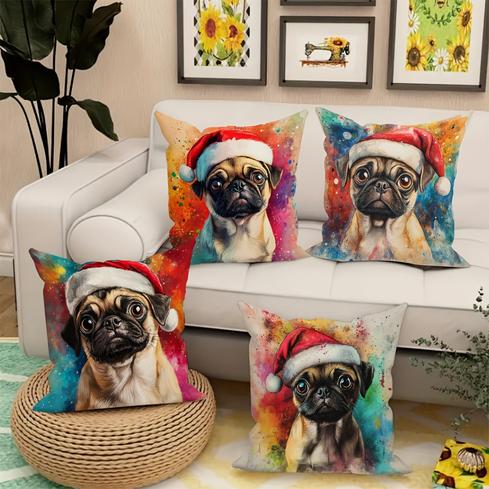 4pcs Vintage Pug Dog Christmas Throw Pillow Covers