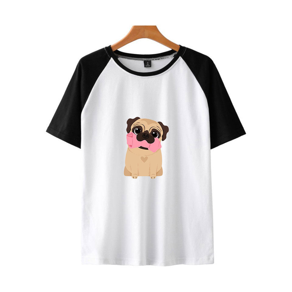 Pug Dog Raglan Short Sleeve