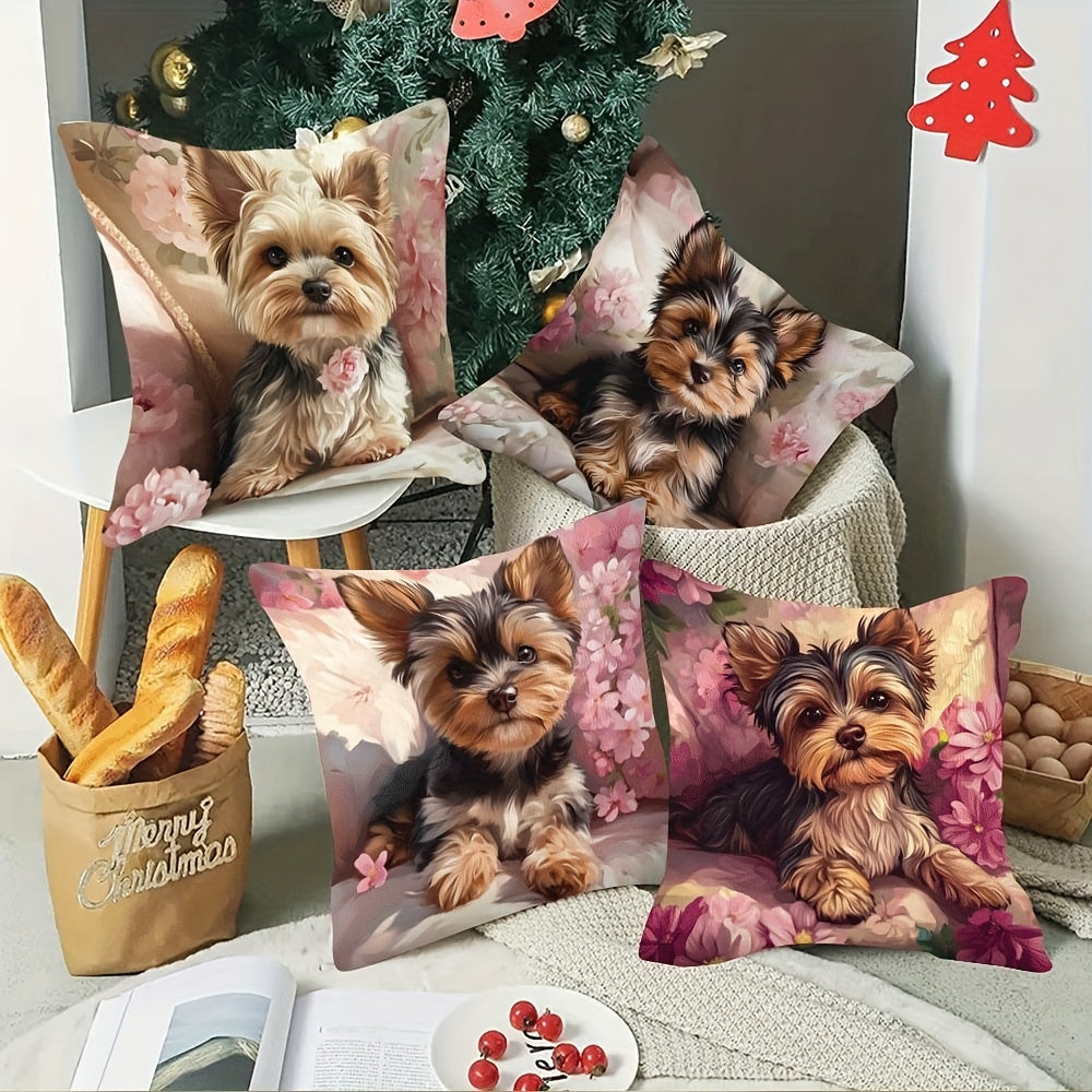 4-Pack Yorkshire Terrier Dog Throw Pillow Covers