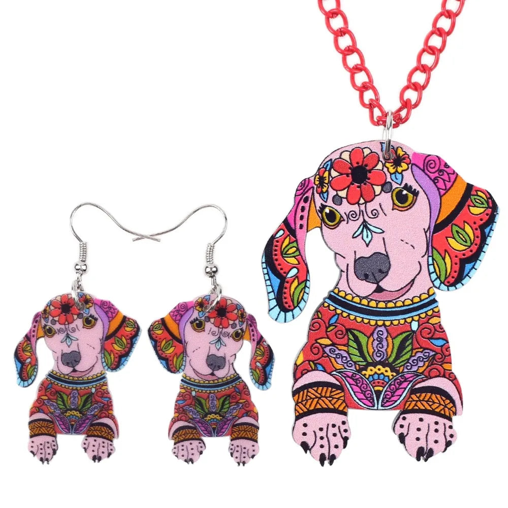 Dachshund Dog Necklace Earrings Jewelry Sets  For Women Girl