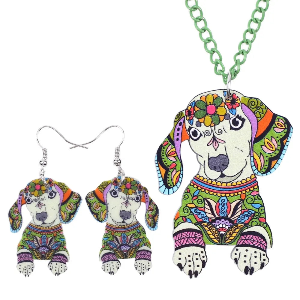 Dachshund Dog Necklace Earrings Jewelry Sets  For Women Girl