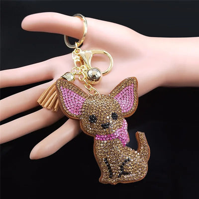 Chihuahua Dog Crystal Keychain Bag Accessories for Women