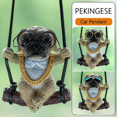 Resin Cute Sunglasses Pug Car Pendants