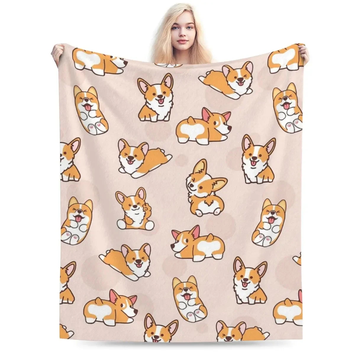 Corgi Puppy Fun Blankets Soft Warm Flannel Throw Blanket Cover, Sofa and Bed cover