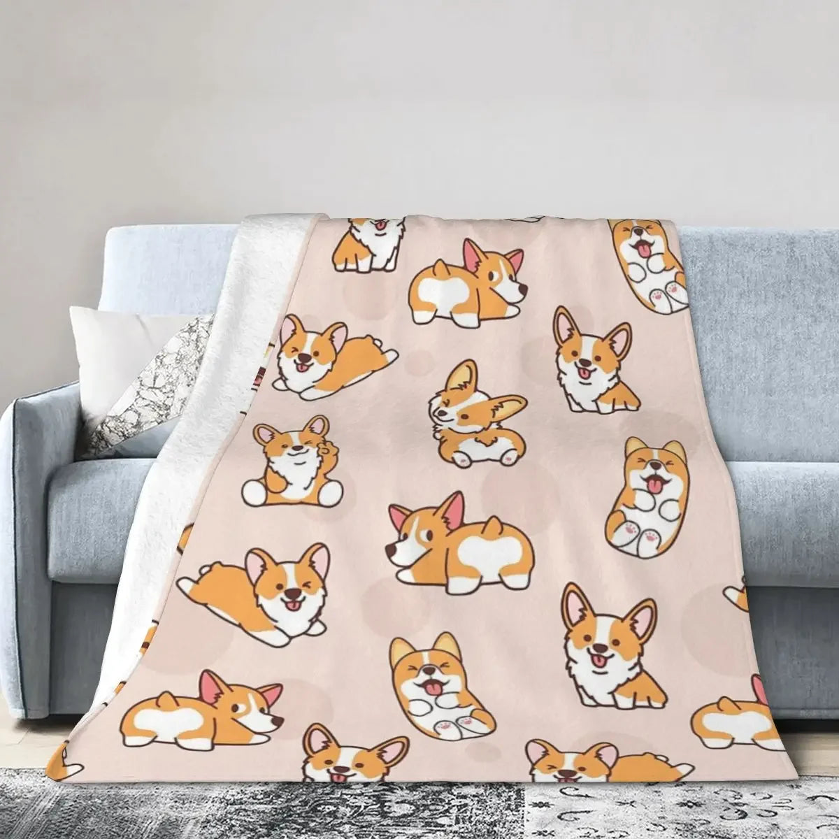 Corgi Puppy Fun Blankets Soft Warm Flannel Throw Blanket Cover, Sofa and Bed cover