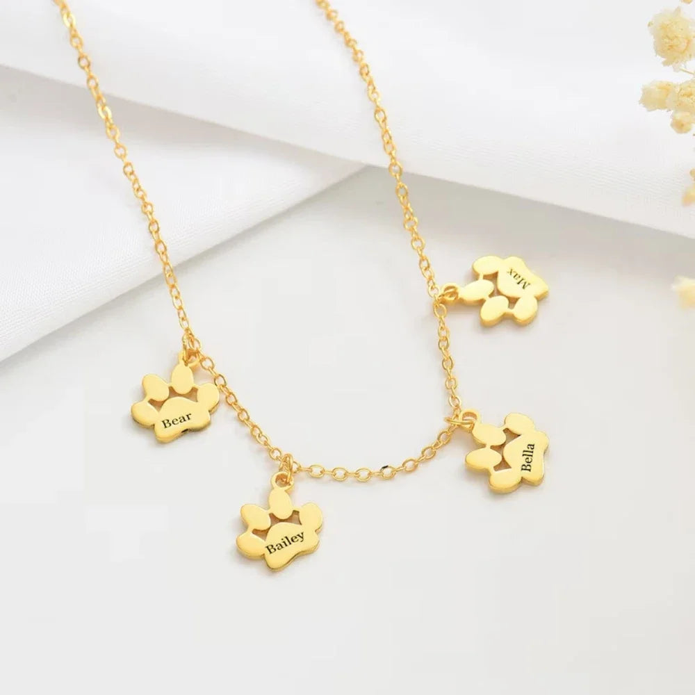 Customize Name Paw Pendant Necklace  for Women