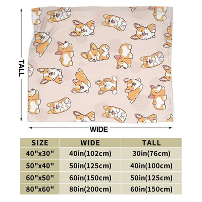 Corgi Puppy Fun Blankets Soft Warm Flannel Throw Blanket Cover, Sofa and Bed cover