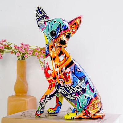 Chihuahua Statue Interior Decor Graffiti Color Art Statue