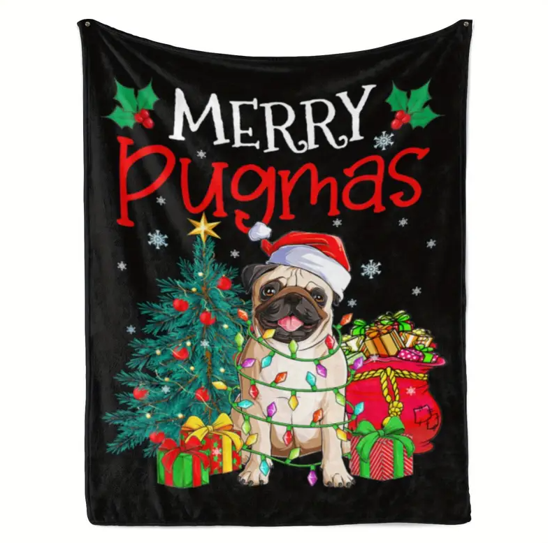 Merry Pugmas Christmas Pug Dog Santa Blanket