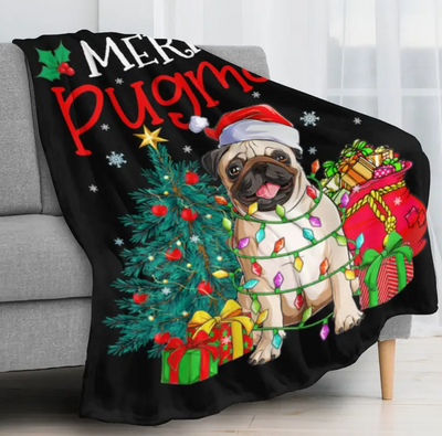 Merry Pugmas Christmas Pug Dog Santa Blanket