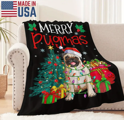 Merry Pugmas Christmas Pug Dog Santa Blanket