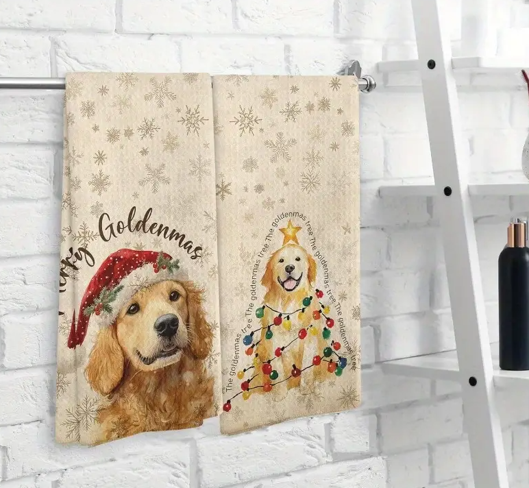 Golden Retriever Christmas Kitchen Towels