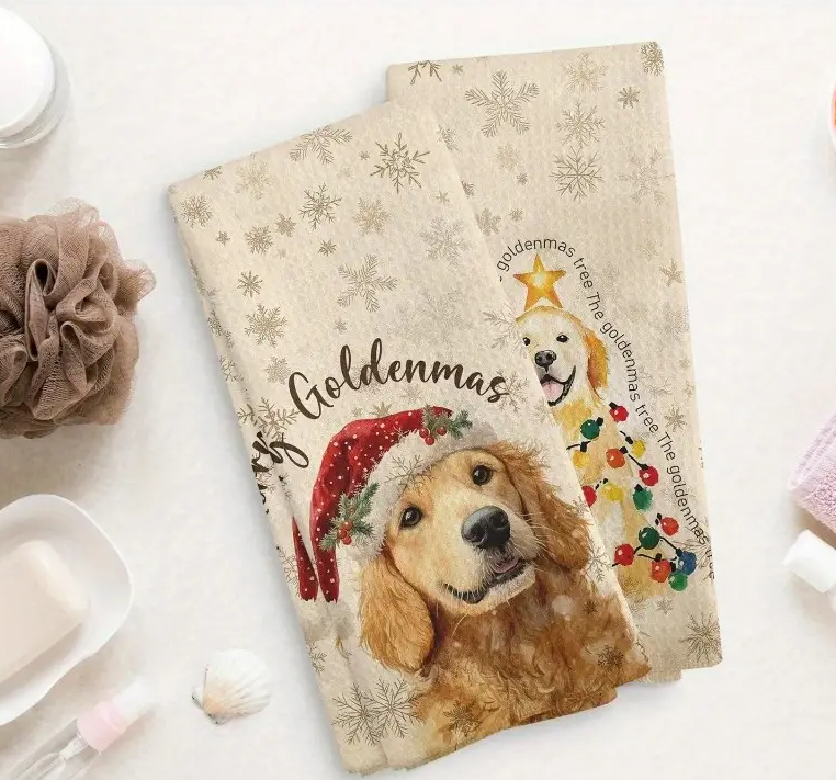 Golden Retriever Christmas Kitchen Towels