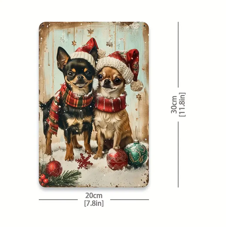 Rustic Wooden Christmas Chihuahua Metal Sign