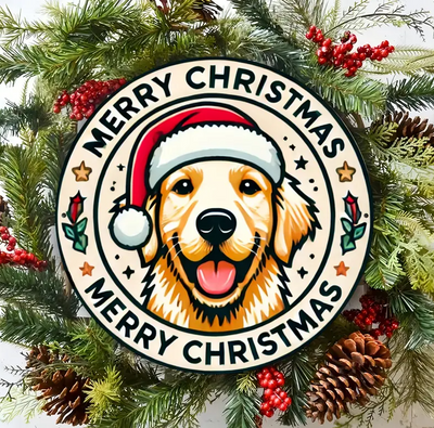 Christmas Golden Retriever Sign, Festive Dog Theme, Aluminum Foil Engraving